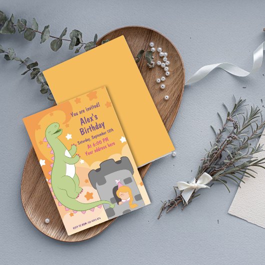 ディノマイト誕生日バッシュ！手描き恐竜 招待状