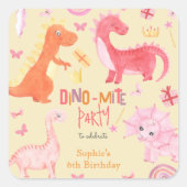 ディノミートピンクディノ誕生日パーティー スクエアシール (正面)