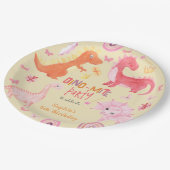 ディノミートピンクディノ誕生日パーティー ペーパープレート (アングル)