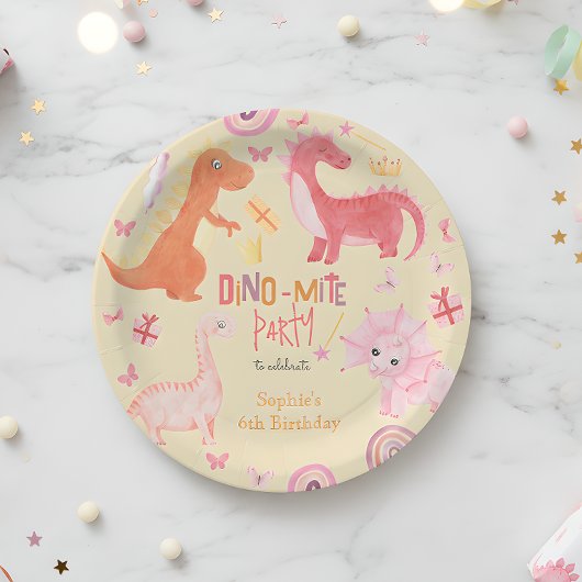 ディノミートピンクディノ誕生日パーティー ペーパープレート