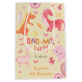 ディノミートピンクディノ誕生日パーティー ミディアムペーパーバッグ