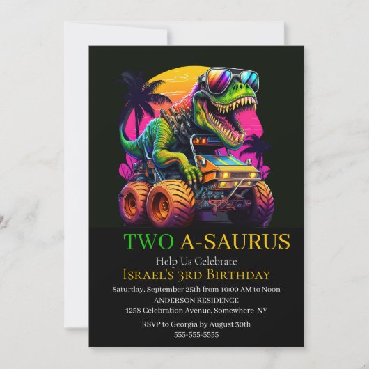 ディノモンスタートラックパーティの招待状 招待状 (正面)