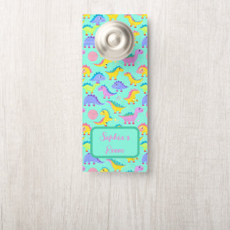 ディノリフフィック恐竜ベビーミントグリーンガールカスタム ドアノブサイン