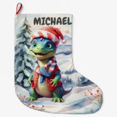 ディノワンダーランドホリデーフェスティバルウォーターカラー ラージクリスマスストッキング (正面)