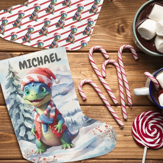 ディノワンダーランドホリデーフェスティバルウォーターカラー ラージクリスマスストッキング