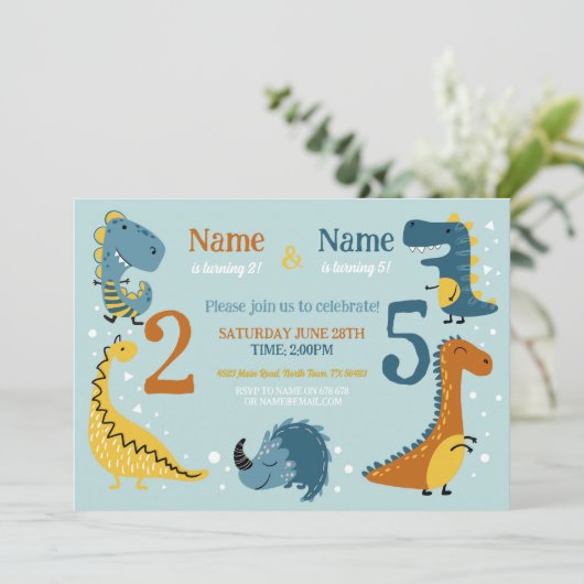 ディノ子供の誕生日ガールズボーイズエイジージジョイントパーティー 招待状 (スタンド正面)