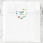 ディノ恐竜カラフル誕生日ラウンドステッカー ラウンドシール (バッグ)