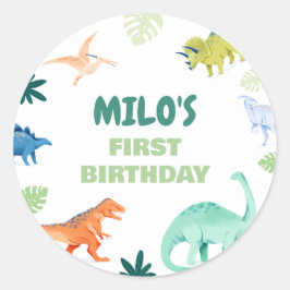 ディノ恐竜カラフル誕生日ラウンドステッカー ラウンドシール