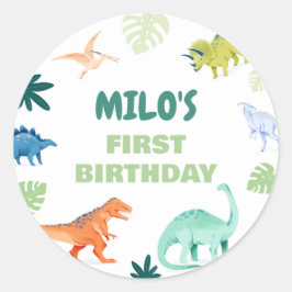 ディノ恐竜カラフル誕生日ラウンドステッカー ラウンドシール