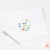 ディノ恐竜カラフル誕生日ラウンドステッカー ラウンドシール (封筒)