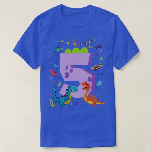 ディノ恐竜キッズ5誕生日5歳 Tシャツ (デザイン正面)