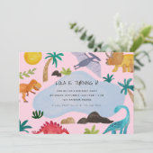 ディノ絵を描ス子供の誕生日パーティの招待状 招待状 (スタンド正面)