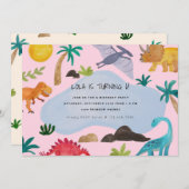 ディノ絵を描ス子供の誕生日パーティの招待状 招待状 (正面/裏面)