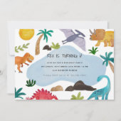 ディノ絵を描ス子供の誕生日パーティー 招待状 (正面)