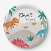 ディノ色彩の鮮やかスバースデーパーティー ペーパープレート (正面)