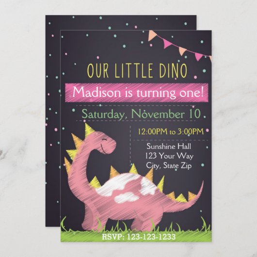 ディノ誕生日インビエーション(少女) 招待状 (正面/裏面)