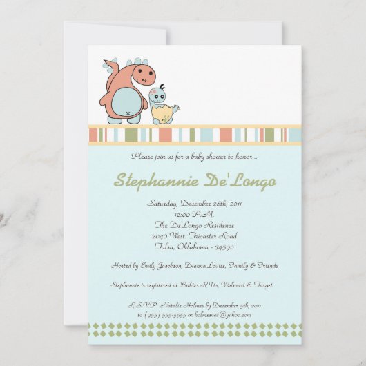 ディノ遊ス恐竜Tレックスベイビーシャワー招待状 招待状 (正面)