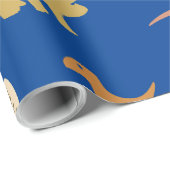 ディノ鮮やかと木のラッピング紙オン深いブルー ラッピングペーパー (ロールコーナー)