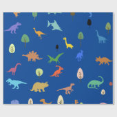 ディノ鮮やかと木のラッピング紙オン深いブルー ラッピングペーパー (フラット)