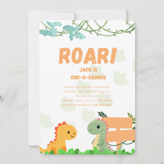 ディノ1年の誕生日カード 招待状 (正面)