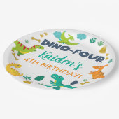 ディノ4つの恐竜の少年の誕生日紙プレート。 ペーパープレート (アングル)