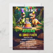 ディノ4カラフル恐竜の誕生日テンプレート 招待状 (正面)