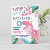 ディノ4ピンクガール恐竜4番目誕生日 招待状 (スタンド正面)