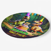 ディノ4恐竜の誕生日の食器テンプレート ペーパープレート (アングル)