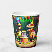 ディノ4恐竜の誕生日の食器テンプレート 紙コップ (正面)