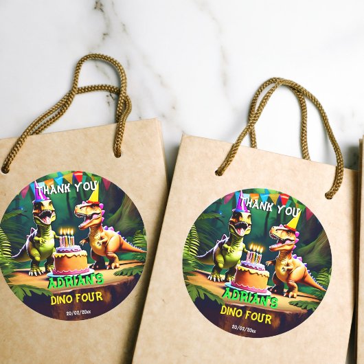ディノ4恐竜の誕生日感謝していお願い ラウンドシール