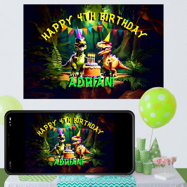 ディノ4恐竜ハッピーバースデーテンプレート ポスター