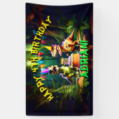 ディノ4恐竜ハッピーバースデーテンプレート 横断幕 (縦)