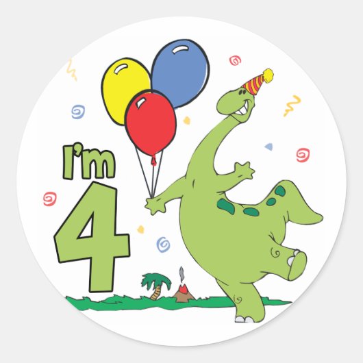 ディノ4歳の誕生日 ラウンドシール (正面)