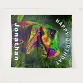 ディノTレックスジャングルハッピーバースデー背景 タペストリー (正面(横))