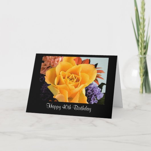 ディバの黄色いバラ40番目の誕生日カード カード (正面)