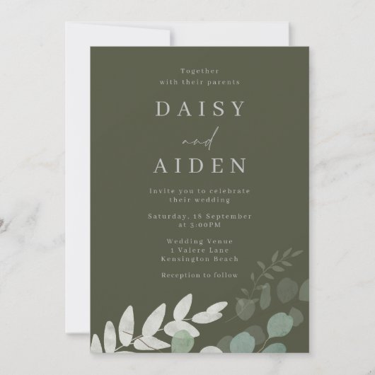 ディバインオリーブグリーンリーフエレガンス結婚ズ 招待状 (正面)