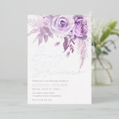 ディバイン紫ラベンダーフローラベビーシャワーシルバー 箔招待状 (立ち正面)