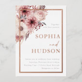 ディバイン結婚ボー赤面バラ縁ど金ゴールド 箔招待状 (正面)