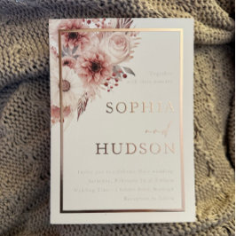 ディバイン結婚ボー赤面バラ縁ど金ゴールド 箔招待状