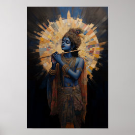 ディバイン・ロード・クリシュナ遊ズ・フルート・アールヌーボー ポスター