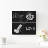 ディバクラウンハイヒールラブコラージュ スクエア壁時計 (ホーム)