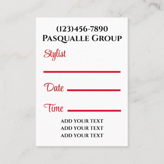 ディバモダンアポップ・アートのートアポイントメントカード 予約カード (裏面)