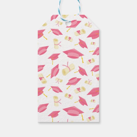 ディプロマパターンの素敵なピンクのシックな卒業キャップ ギフトタグ (裏面)