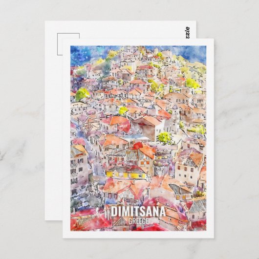 ディミサナギリシャ有名な旅行水の色のスケッチ ポストカード (正面/裏面)
