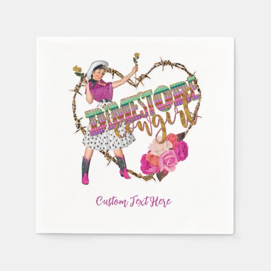 ディメストア女性のカーボーイウエスタンカウボーイブーツバラ スタンダードカクテルナプキン (正面)