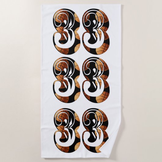 ディメンショナル・オレンジ・ブラック・バスケットボール番号33, ビーチタオル (正面)
