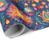 ディヤ鮮やかランプ付きディワリ ラッピングペーパー (ロールコーナー)