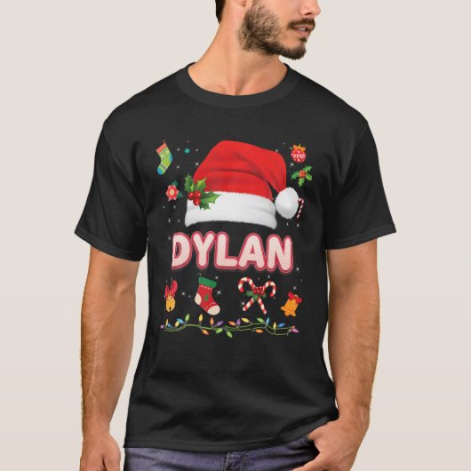 ディランサンタクロースハットファミリーメリークリスマスクリスマス Tシャツ (正面)