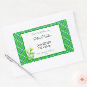 ディルと花が付いた編集可能な緑の格子状のシール 長方形シール (封筒)