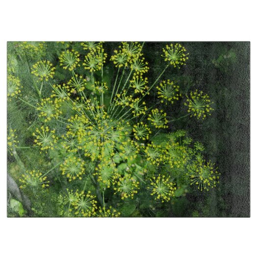 ディルの花のガラス製まな板 カッティングボード (正面)